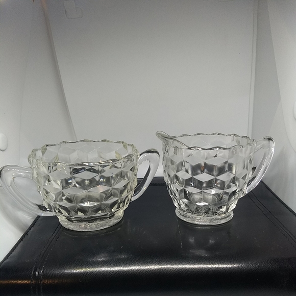 Vintage Fostoria American Glass Creamer & Sugar Bowl CUBE PRISM 2-Piece Set - Picture 7 of 7